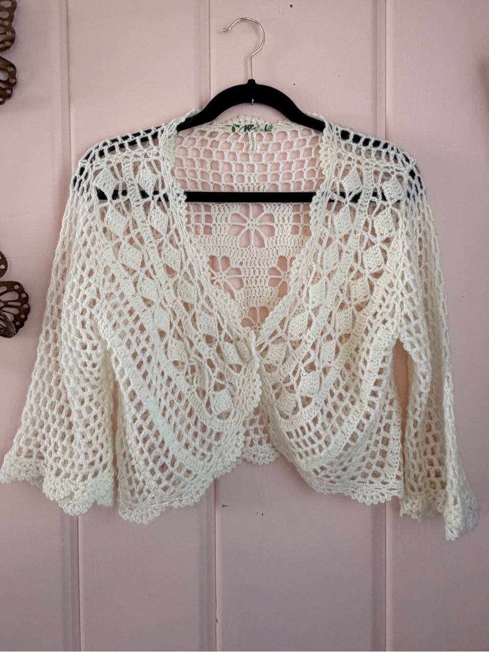 IRE Crochet Openwork Cardigan Sweater - Cream SzS
